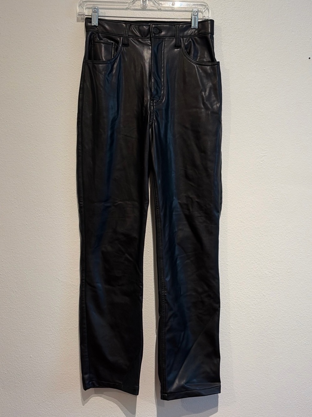 Abercrombie & Fitch Black Vegan Leather Pants Straight Leg High Rise Like New